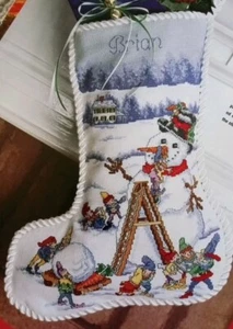 Cross Stitch "WINTER MAGIC STOCKING" pattern ~ Christmas, snowman, elves - Picture 1 of 1