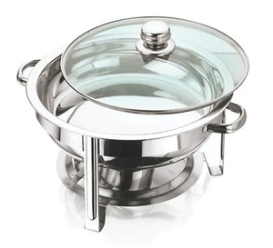 NEW STAINLESS STEEL ROUND CHAFING DISH GLASS LID 4.5 LITRE BNIB 30CM DIAMETER - Picture 1 of 2