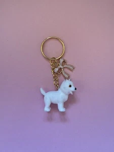 Handmade White Terrier Dog Keyring Keychain With Bow Accessories Bag Charm - Picture 1 of 4