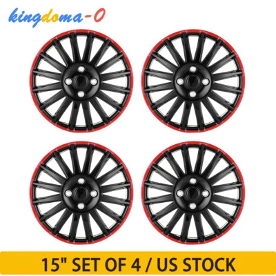 for R15 Tire & Steel Rim 15in Set of 4 Black Wheel Covers Snap On Full HubCaps Foto 1 de 4