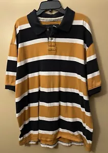 RedHead Shirt Mens Lg Blue Yellow Striped Casual Short Sleeve Polo - Picture 1 of 6