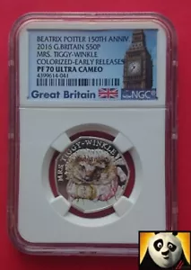 2016 Mrs. Tiggy Winkle 50p Fifty Pence Silver Proof Coin Slabbed NGC PF70 DCAM - Picture 1 of 3