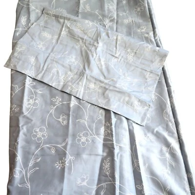 New Southshore Fine Linens Sateen Cotton Floral Embroidered Light Blue Duvet Set - Image 1 of 4