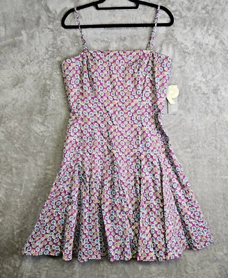 Nine West Fit & Flare Dress Floral Sz 14 Spaghetti Straps Built In Bra A-Line - Image 1 of 4