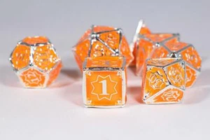 Orangesicle 7-Dice Metal Set Silver w/ Orange Fill {North Star Dice Collection} - Picture 1 of 5