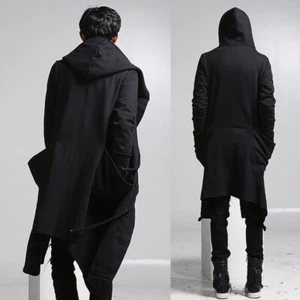 Men Punk Hooded Cloak Cape Trench Coat Top Casual Cardigan Gothic Outwear Jacket - Picture 1 of 9