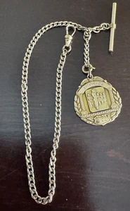 VINTAGE 12 INCH SIMMONS Y.G. FILLED  POCKET WATCH CHAIN W/ MILITARY FOB 1932 - Picture 1 of 7