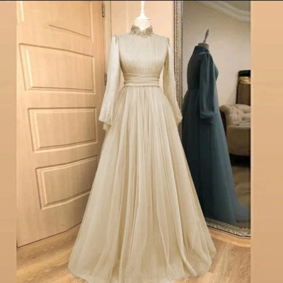 Lace Muslim Evening Dresses High Neck With Long Sleeve Women Party Formal Wear - Image 1 of 4