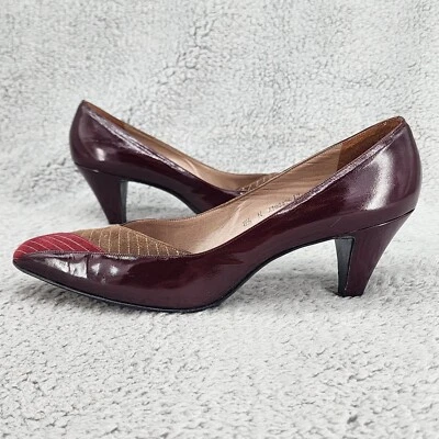 Vintage Bally Women's Pumps Sz 8.5 N Narrow Burgundy Patent Leather Heels Office - Image 1 of 4