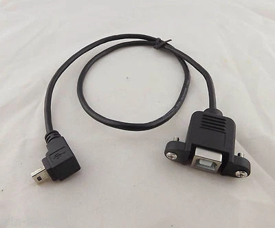 1x USB 2.0 B Female To Mini 5 Pin Male Down Angle Panel Mount Printer Cable 50cm - Image 1 of 4