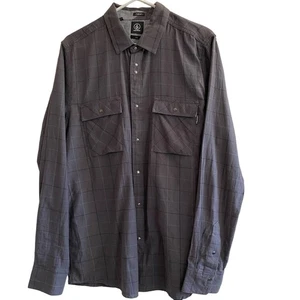 Volcom long sleeve button up shirt mens large charcoal gray plaid slim fit - Picture 1 of 7