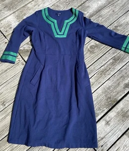 Abito Lands End taglia 10 medio verde navy maglia tasche manica 3/4 ginocchio elasticizzato #e1 - Foto 1 di 17