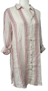 Camisa túnica Jones New York para mujer con botones de lino lengüeta enrollable de gran tamaño blanca mediana - Imagen 1 de 6