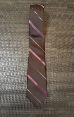 Christian Dior Short 54” Tie Brown With Red & Blue Stripes Logo - Image 1 of 4