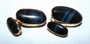 HERMOSOS GEMELOS MODERNISTAS OJOS DE TIGRE AZUL ORO 9CT FIRMADOS WAHING - Imagen 1 de 9