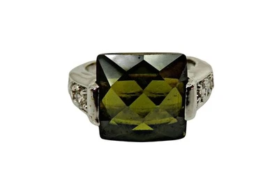 Anillo Piedra Circonita Cúbica Verde en Piedra Corte Cojín Cuadrado, Talla 6 Nuevo Foto 1 de 4