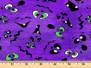 Tela de algodón Spooktacular Halloween cara púrpura 30315 V por media yarda - Imagen 1 de 1