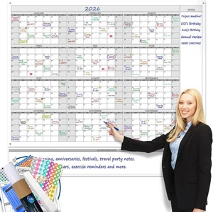 Jumbo Dry Erase Yearly Whiteboard Wall Calendar, 63"W x 55"H, White - Picture 1 of 7