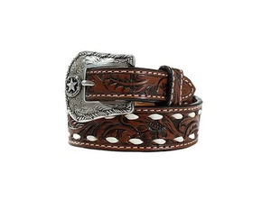 3D Western Belt Boys Floral Tooled Buck Lace Edges Star D120002602 - Picture 1 of 1