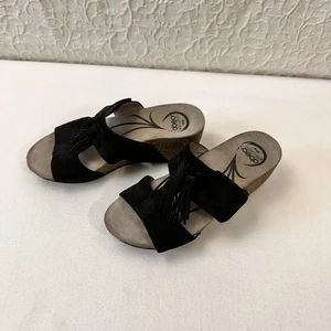 Abeo Women's Sandals Size 8 Black Suede Wedge Adjustable Strap Comfort Shoes - Picture 1 of 11