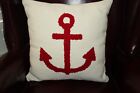 CREATIVE CO-OP Red Anchor Nautical Hooked Heavy Cotton Pillow 16 x 16