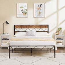 Vecelo Twin/Full/Queen Size Bed Frame Metal Platform with Wooden Headboard