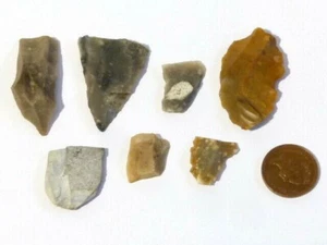 7 Original Feuerstein Flocken prähistorische Hand Daumen Arbeitswerkzeuge #F1 - Bild 1 von 4