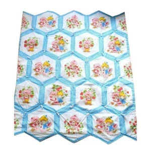 Strawberry Shortcake Hand Made Quilted Blanket Vintage 80s Cute Crib or Picnic - Picture 1 of 4