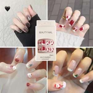 24Pcs Set Press on Nails Full Cover Fake Nails Short Gel Christmas Manicure Ⓐ - Picture 1 of 18