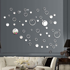 Bubbles Wall Decals 3D Silver Mirror Wall Stickers Set Removable Acrylic Smiling