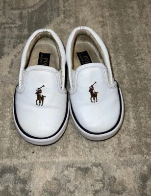 Polo Ralph Lauren Infantil Bebé Cuero Blanco Poni Rayas Zapatos Sin Cordones Talla 5 Foto 1 de 4