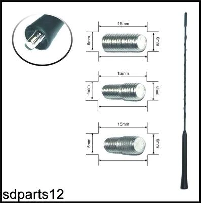 Brin Embout D'antenne Autoradio Voiture  Universel Alu Noir 41 Cm + 3 Adaptateur - Photo 1/4