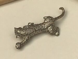 Silver Tone Wild Cat Animal Statement Brooch Pin Cute Costume Jewellery