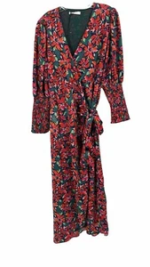 Glamorous Wrap Maxi Dress Floral Green Red Smocked Sz 10 - Picture 1 of 7
