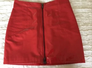 H&M Red Faux Patent Leather Skirt Size 8 With Front Zip. Waist 28 Gorgeous On. - Picture 1 of 7