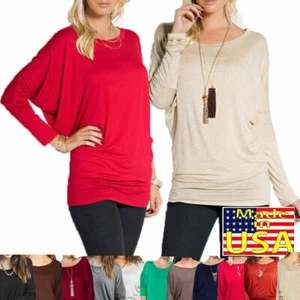 Dolman Loose Long Sleeve Boat Neck Jersey knit Top Plus S~3XL Made in USA - Picture 1 of 12