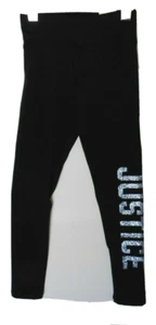 JUSTICE Girl's Leggings Black Blue Size 6 Poly Full Length Glitter Logo NEW - Picture 1 of 4