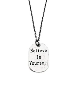 BELIEVE IN YOURSELF Necklace~Pewter Charm~Gunmetal Chain~Inspirational~Motivate - Picture 1 of 5