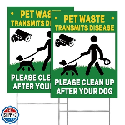 Paquete de 2 letreros para perros sin caca para patio y limpieza después del desperdicio de mascotas, 13"x10" hacer Foto 1 de 4