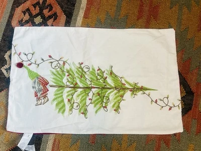 Pottery Barn Gnome Embroidered Lumbar Pillow Cover Christmas Holiday 26x16 - Image 1 of 4