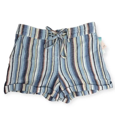 Per Se Blue Multi-Color Stripes Linen Shorts NWT - Image 1 of 4