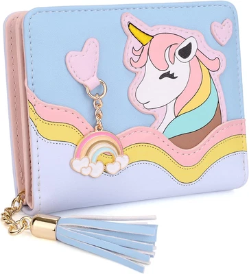 Portafoglio Piccolo Unicorno per Ragazza Di Pelle Sintetica Portamonete Con Cern - Immagine 1 di 4