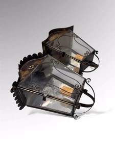 Vintage French Outdoor Porch Wall Lamps Lanterns Mirrored Wall Lights - Picture 1 of 17
