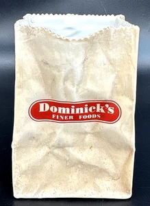 Vintage geknitterte braune Papiertütenvase 4,5" Dominick’s Foods Porzellan EUC - Bild 1 von 9