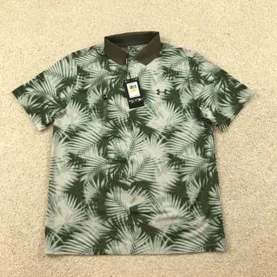 Camisa Polo de Golf Under Armour Para Hombres Mediana Estampada Hoja de Palma Verde Matchplay Nueva Foto 1 de 4