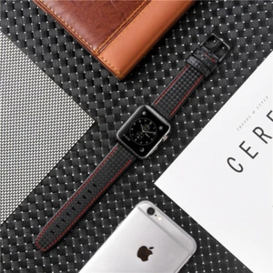 Real Carbon Fiber Genuine Leather iWatch Strap For Apple Watch Band Series 6/5/4 - Picture 1 of 32