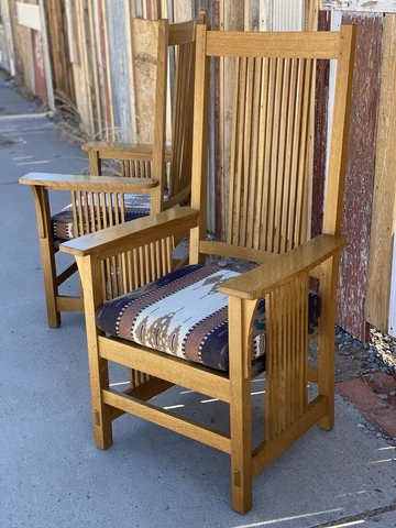 VINTAGE Arts & Crafts STICKLEY Pair Of Spindle Arm Chairs OAK Cover