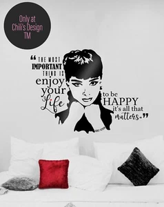 Audrey Hepburn wall decor, stickers quotes, happiness wall decal free shipping - Picture 1 of 5