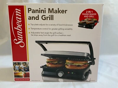 2011 NEW SUNBEAM PANINI MAKER GRILL ADJUSTABLE OPENS FLAT FOR GRILLING CUP TOOL - Image 1 of 4