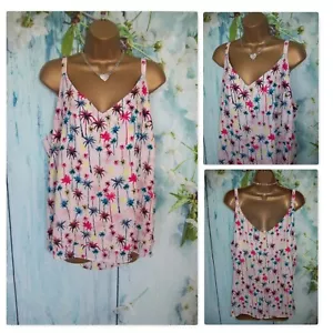 GEORGE TOP SIZE 18, Pink Tropical Palm Camisole Summer Layer Cami Vest - Picture 1 of 7